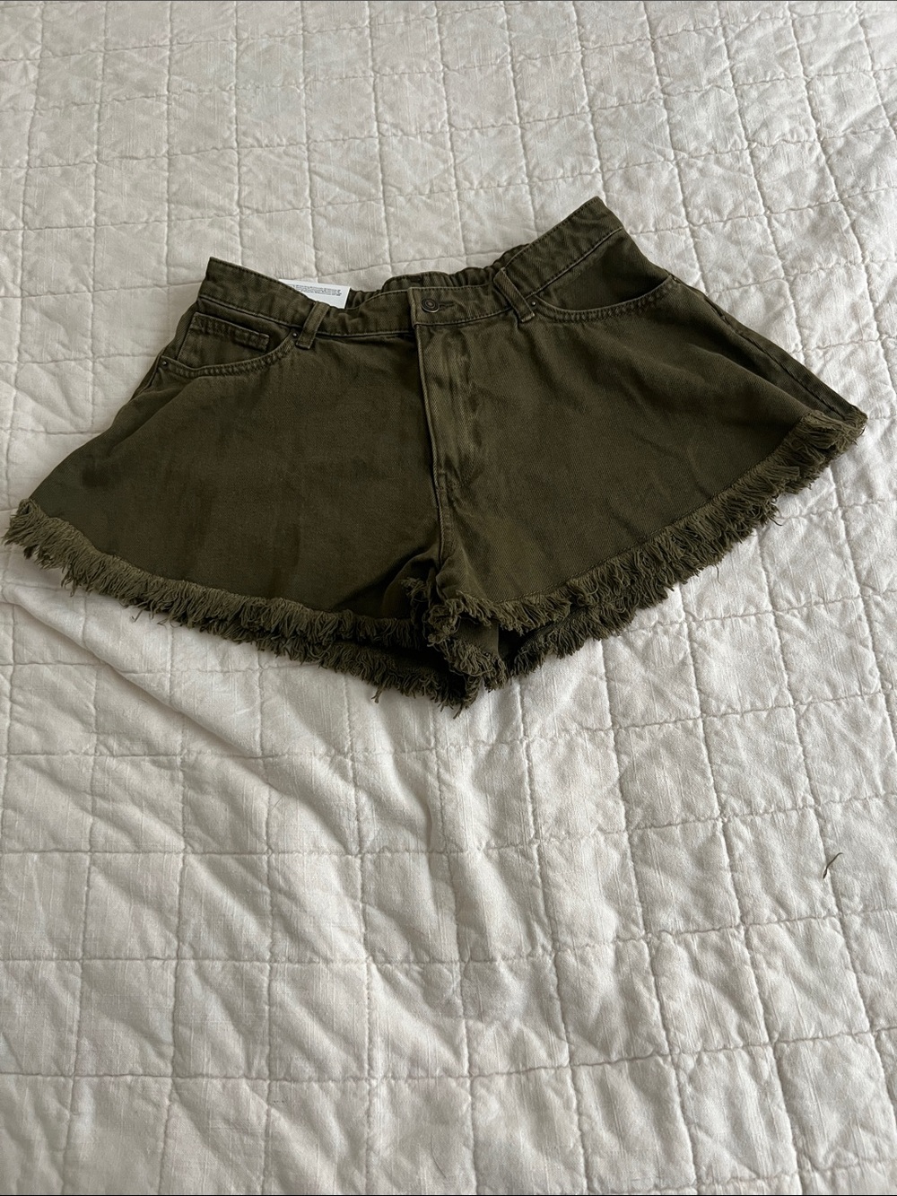 H&M Divided Frayed Hem Olive Shorts
